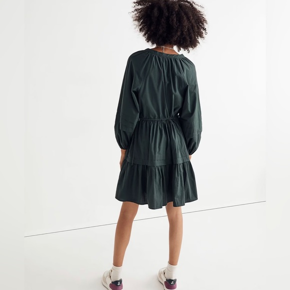 NWT Madewell Green Crinkle Poplin Puff Sleeve Wrap Mini Dress Size XXS - Picture 4 of 5